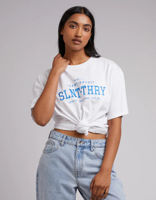 SILENT THEORY VARSITY TEE LIGHT BLUE Mesh Blend Leather Blend Suede Blend