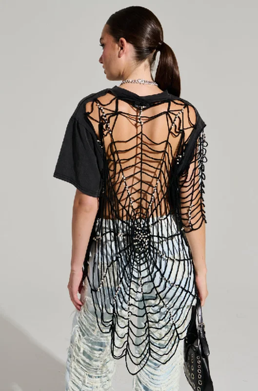 SOMEONE YOU KNOW SHIRT WITH CUTOUTS ON BACK Stylish Striped Short Sleeve