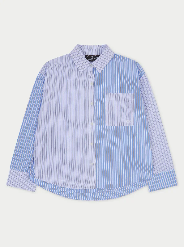 SPLICED STRIPE SHIRT - BLUE Comfortable Short Sleeve Blouse