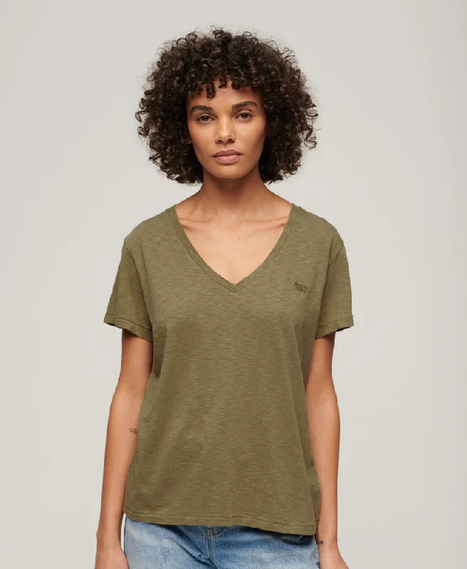 Studios Slub Emb Vee Tee | Tornado Green Seamless Knitted Crochet