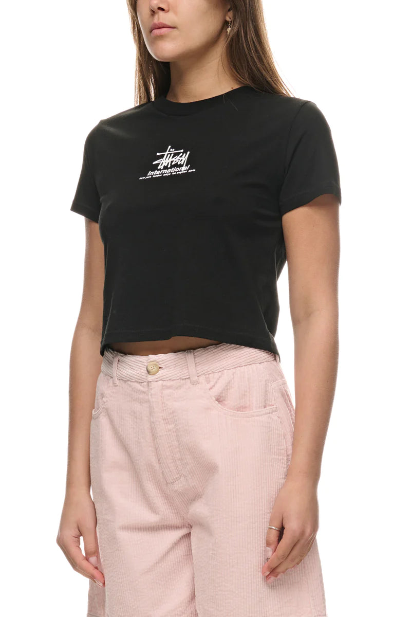 STUSSY INTERNATIONAL SLIM TEE BLACK Oversized T-Shirt Spandex breathable