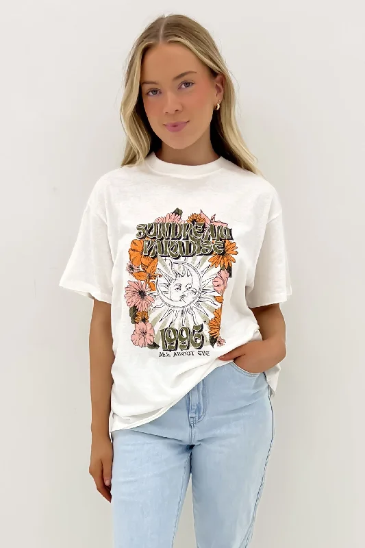 Sundream Oversized Tee Vintage White Anti-Shrink Durable Soft