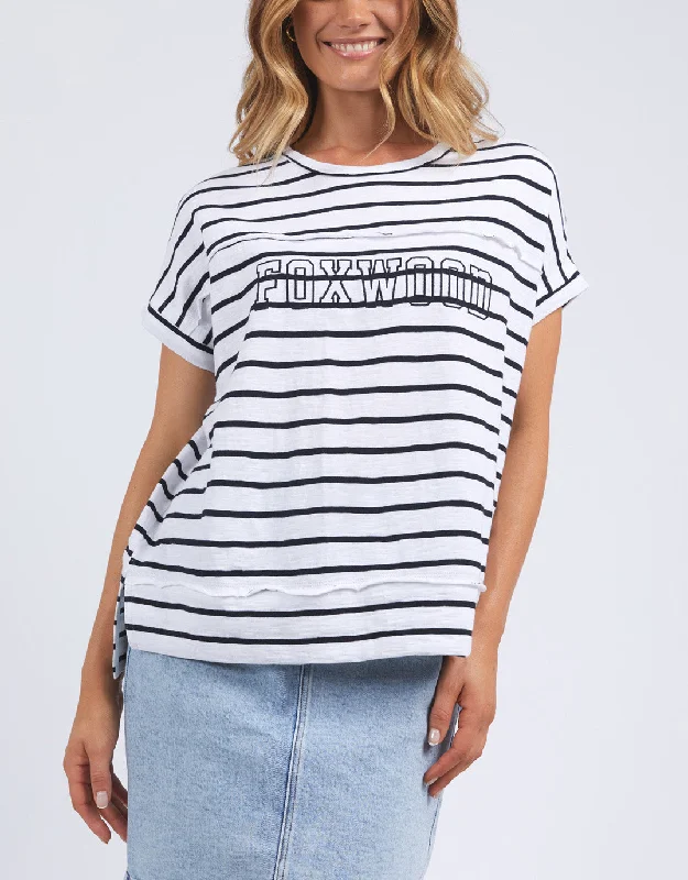 Throw On Short Sleeve Stripe Tee - White/Navy Stripe Jersey Fabric Tulle Fabric Batik Fabric