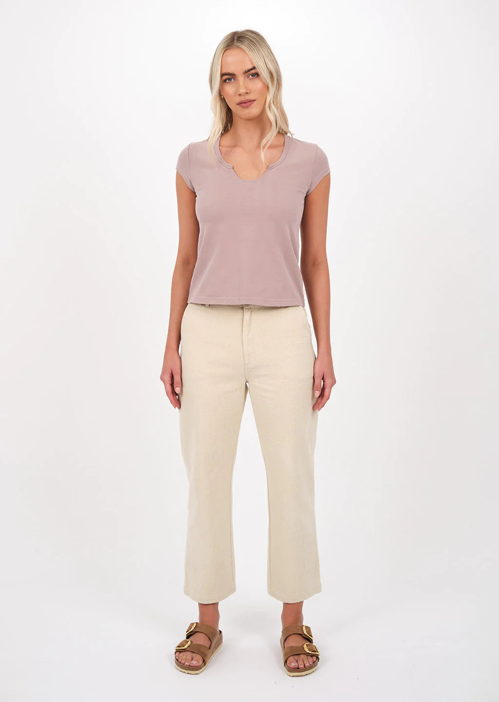 TITCHIE MAKE OUT TEE TAUPE Houndstooth Herringbone Solid