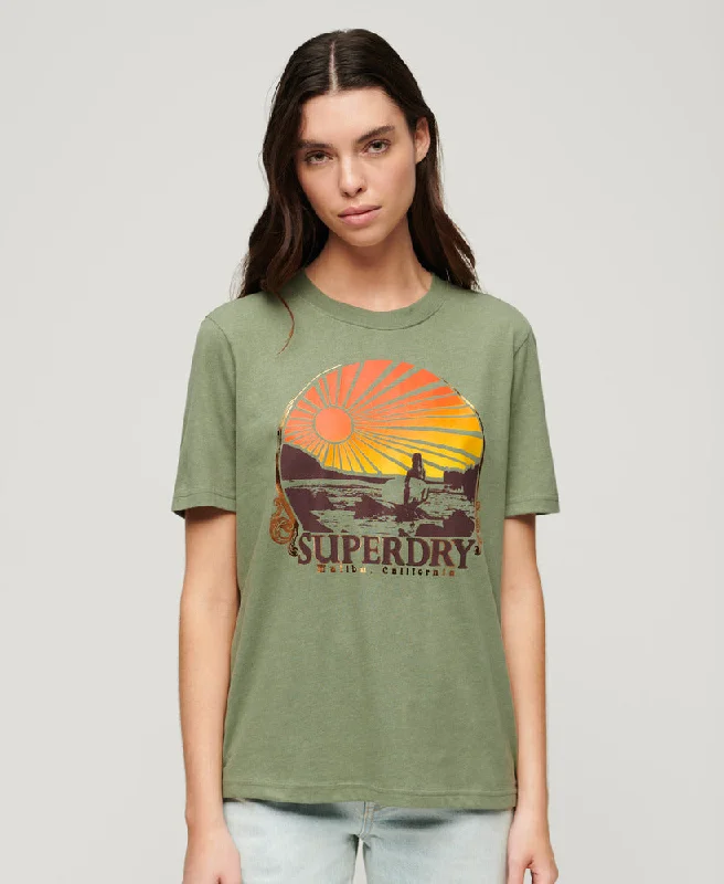 Travel Souvenir Relaxed Tee | Thyme Green Marle Mesh Fabric Canvas Fabric Denim Fabric