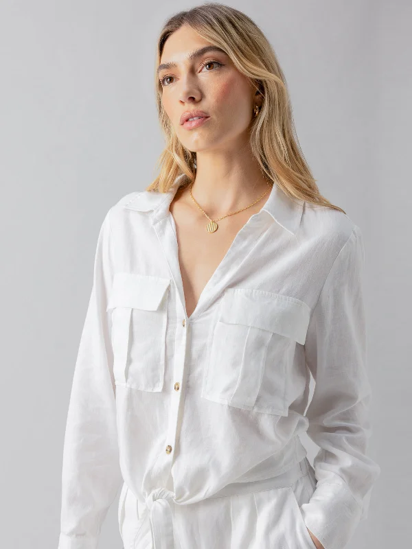 Utility Pocket Shirt White Stylish Short Sleeve Polo