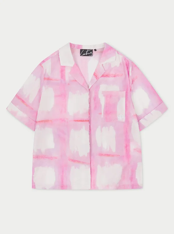 WATERCOLOUR EMBLEM SHIRT - PINK Cozy Linen Short Shirt