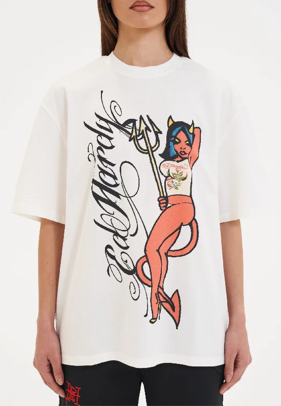 Womens Devil In Details Relaxed Tshirt Top - White Soft Flowing Short Shirt