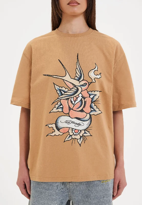Womens Hummer Bird Relaxed Tshirt Top - Brown Classic Solid Short Shirt