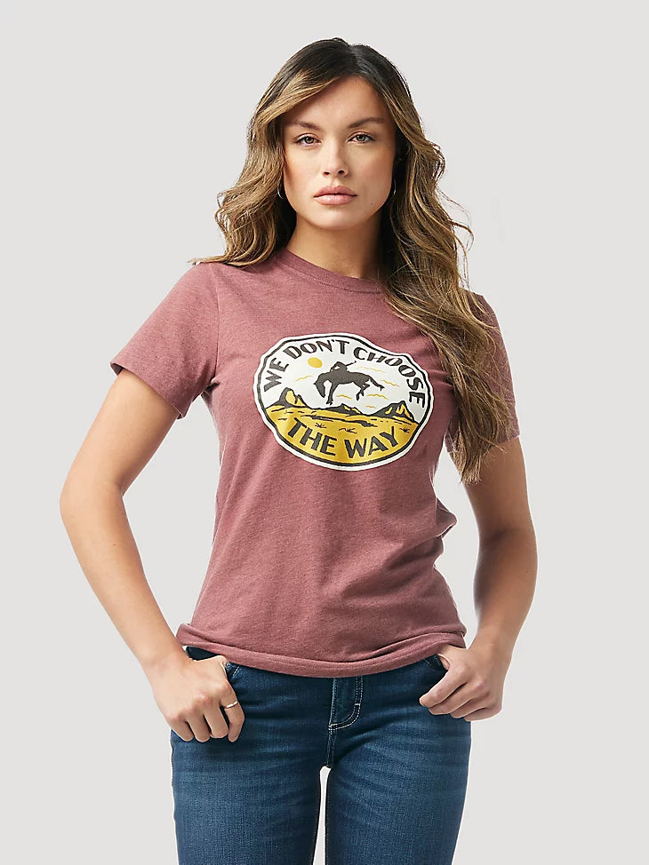 WRANGLER X YELLOWSTONE WOMEN'S "WE DON'T CHOOSE THE WAY" TEE V-Neck T-Shirt Long Sleeve Cotton