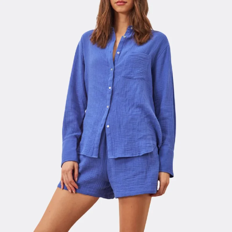 Zosia Shirt (Bleu De France) Chic Silk Short Sleeve Shirt