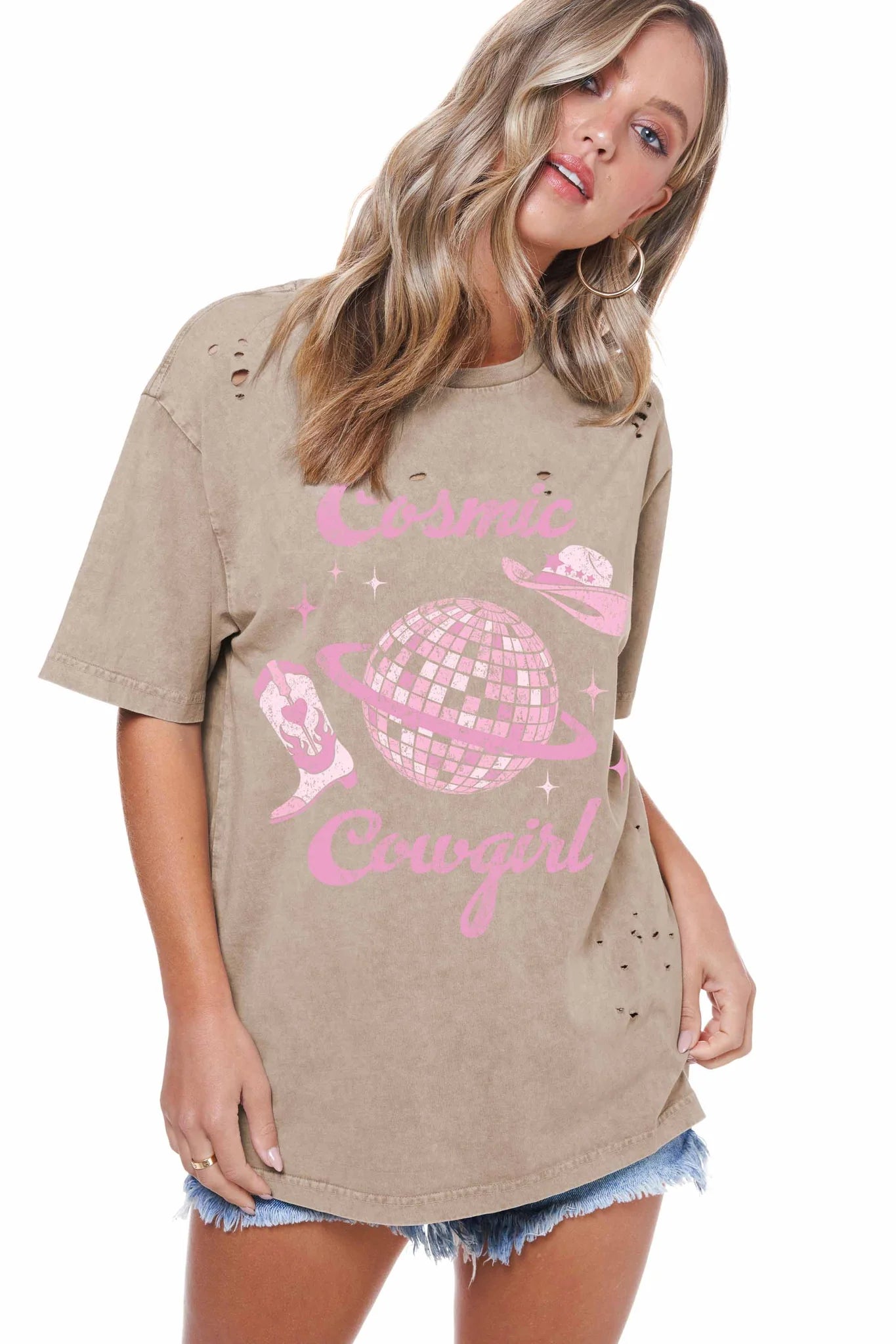 Zutter Cosmic Cowgirl Vintage Tee Solid Color Striped Floral