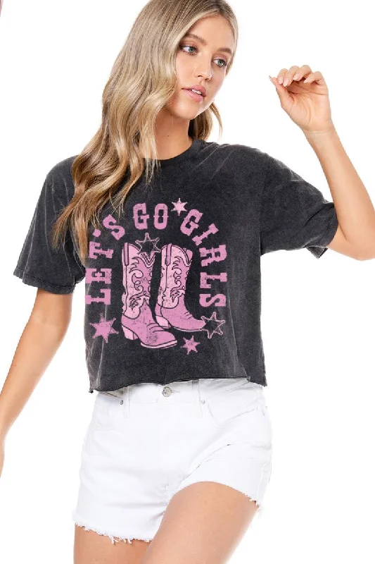 Zutter Lets Go Girls Graphic Crop Tee Collared T-Shirt Boat Neck A-Line