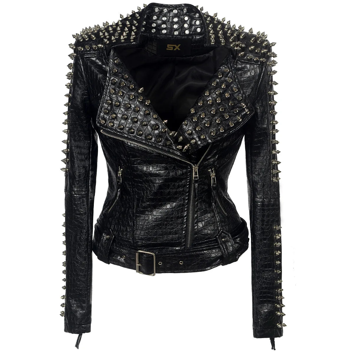 FZ Women's Steampunk Rock Rivet Slim Gothic Embroidery PU Leather Jacket Cotton Fabric Linen Fabric Terry Fabric FZ Women's Steampunk Rock Rivet Slim Gothic Embroidery PU Leather Jacket Cotton Fabric Linen Fabric Terry Fabric