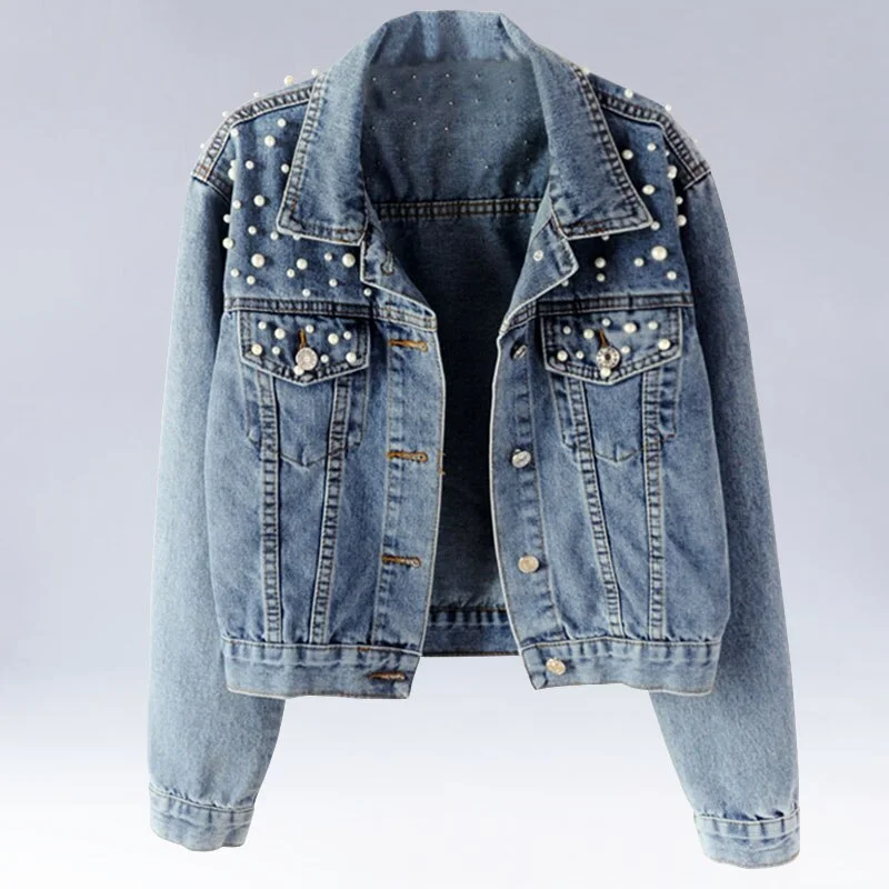 Women Pearl Beading Jackets Welt Pockets Slit Pockets Flap Pockets