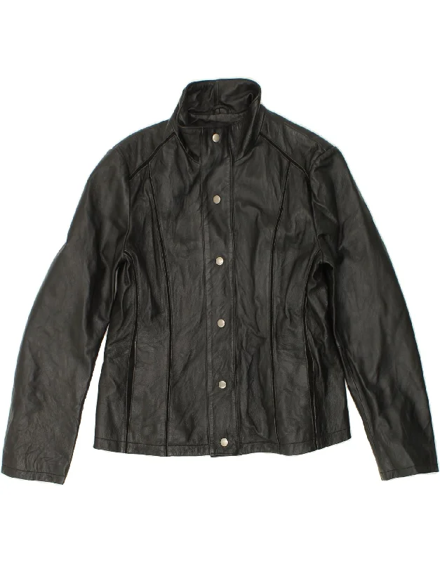 ANDREA MARE Womens Leather Jacket UK 14 Medium Black Leather Striped Jacket Polka Dot Jacket Floral Jacket ANDREA MARE Womens Leather Jacket UK 14 Medium Black Leather Striped Jacket Polka Dot Jacket Floral Jacket