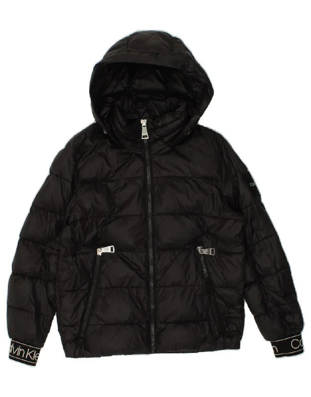 CALVIN KLEIN Womens Oversized Hooded Padded Jacket UK 6 XS Black Nylon Striped Jacket Polka Dot Jacket Floral Jacket CALVIN KLEIN Womens Oversized Hooded Padded Jacket UK 6 XS Black Nylon Striped Jacket Polka Dot Jacket Floral Jacket