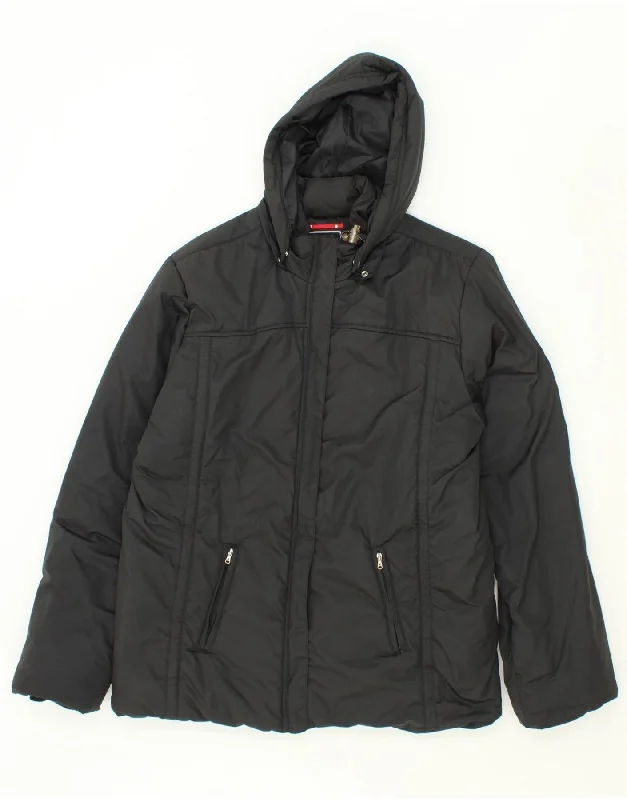 CHAMPION Womens Hooded Padded Jacket UK 18 XL Black Polyester Striped Jacket Polka Dot Jacket Floral Jacket CHAMPION Womens Hooded Padded Jacket UK 18 XL Black Polyester Striped Jacket Polka Dot Jacket Floral Jacket