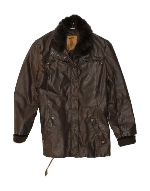 CONBIPEL Womens Leather Jacket IT 48 XL Brown Leather Mesh Jacket Canvas Jacket Denim Jacket