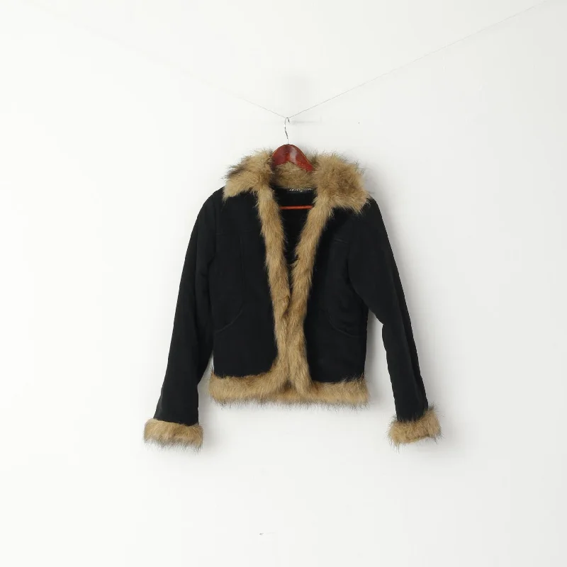 North Down Women M Jacket Faux Suede Black Cropped Faux Fur Collar Elegant Top Hooded Jacket Caped Jacket Shawl Collar Jacket North Down Women M Jacket Faux Suede Black Cropped Faux Fur Collar Elegant Top Hooded Jacket Caped Jacket Shawl Collar Jacket