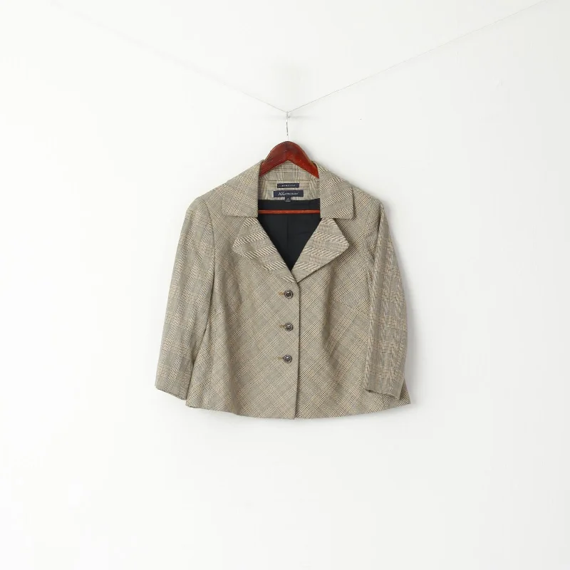 Anne Klein Women 8 M Jacket Cropped Brown Check Stretch Cotton 3/4 Sleeve Blazer Fleece Fabric Down Fabric Feather Fabric Anne Klein Women 8 M Jacket Cropped Brown Check Stretch Cotton 3/4 Sleeve Blazer Fleece Fabric Down Fabric Feather Fabric