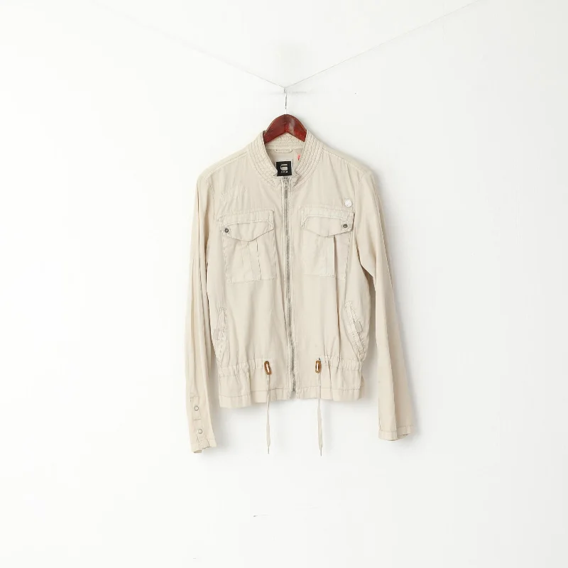 G-Star Raw Women XL (L) Jacket Beige Cotton Lightweight Zip Up East Rovic Top Faux Fur Jacket Real Fur Jacket Shearling Jacket