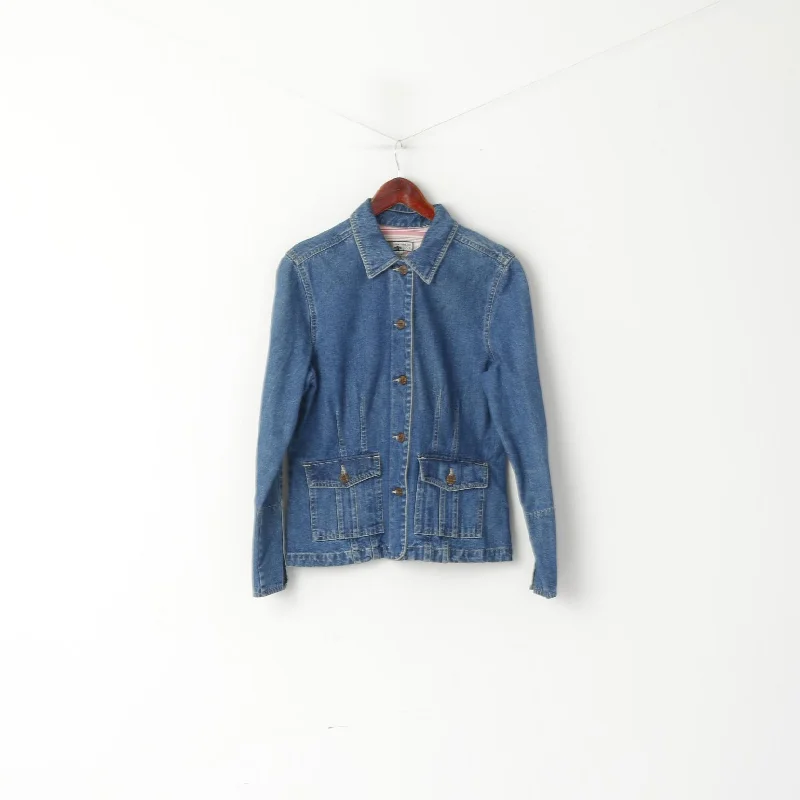 Caribbean Joe Women M Denim Jacket Blue Cotton Pocket Buttons Front Jeans Top Nylon Fabric Polyester Fabric Spandex Fabric