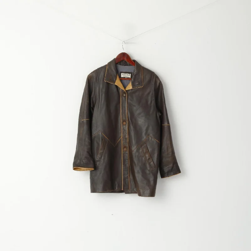 Pieles Mijas Women 38 S Jacket Brown Leather Soft Cow Skin Single Breasted Top One-Shoulder Jacket Off-the-Shoulder Jacket Asymmetrical Jacket