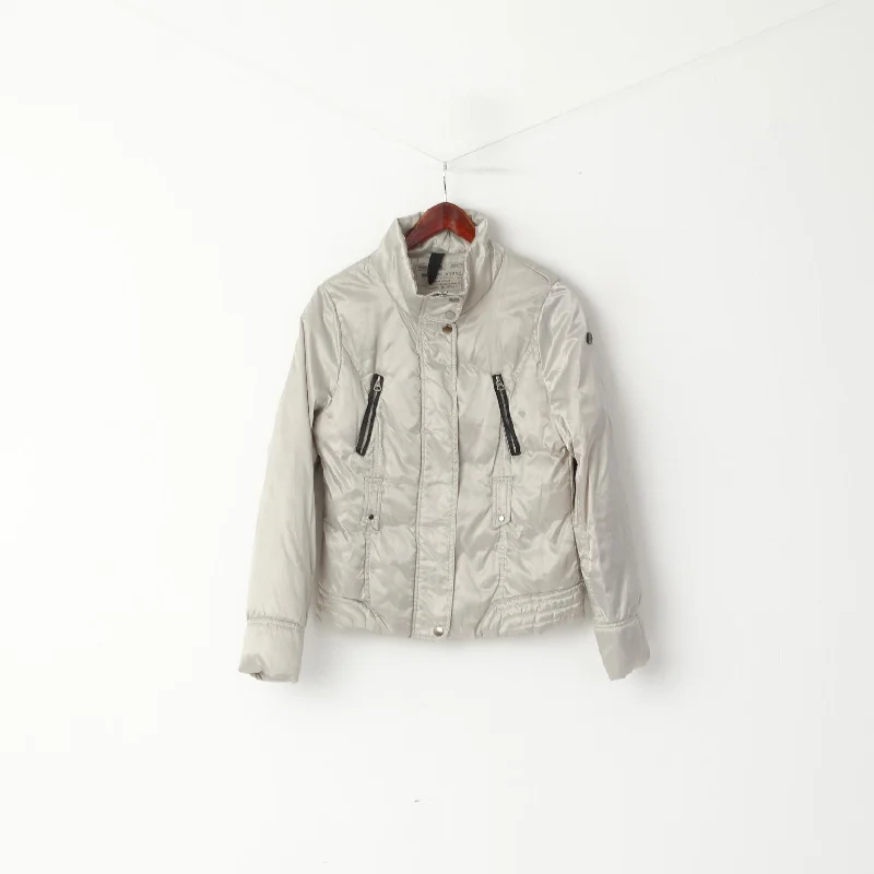 Broadway Women 38 M Jacket Silver Padded Shiny Full Zipper Casual Top Faux Fur Jacket Real Fur Jacket Shearling Jacket Broadway Women 38 M Jacket Silver Padded Shiny Full Zipper Casual Top Faux Fur Jacket Real Fur Jacket Shearling Jacket