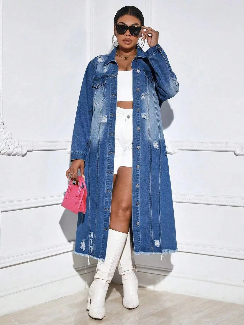 FZ Women's Street Style Turndown Collar Loose Denim Hole Jacket Zip Front Button Front Snap Front FZ Women's Street Style Turndown Collar Loose Denim Hole Jacket Zip Front Button Front Snap Front