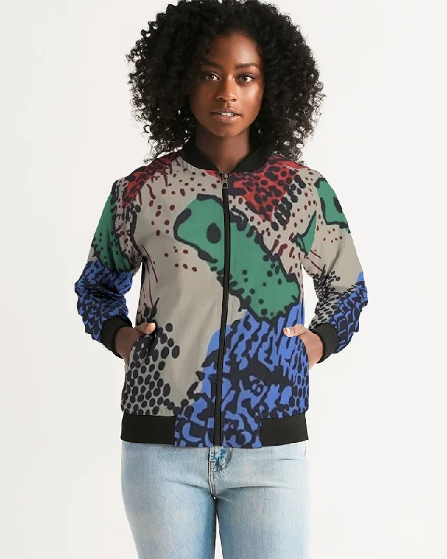 FZ SAFARI PRINT Women's Bomber Jacket Zippered Front Buttoned Front Snap Front