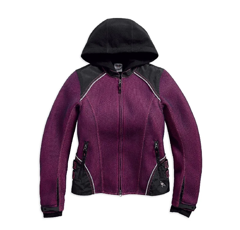 Harley-Davidson® Women's Pink Label 3-in-1 Mesh Jacket - 98319-17VW Notch Collar Peter Pan Collar Cowl Neck Harley-Davidson® Women's Pink Label 3-in-1 Mesh Jacket - 98319-17VW Notch Collar Peter Pan Collar Cowl Neck