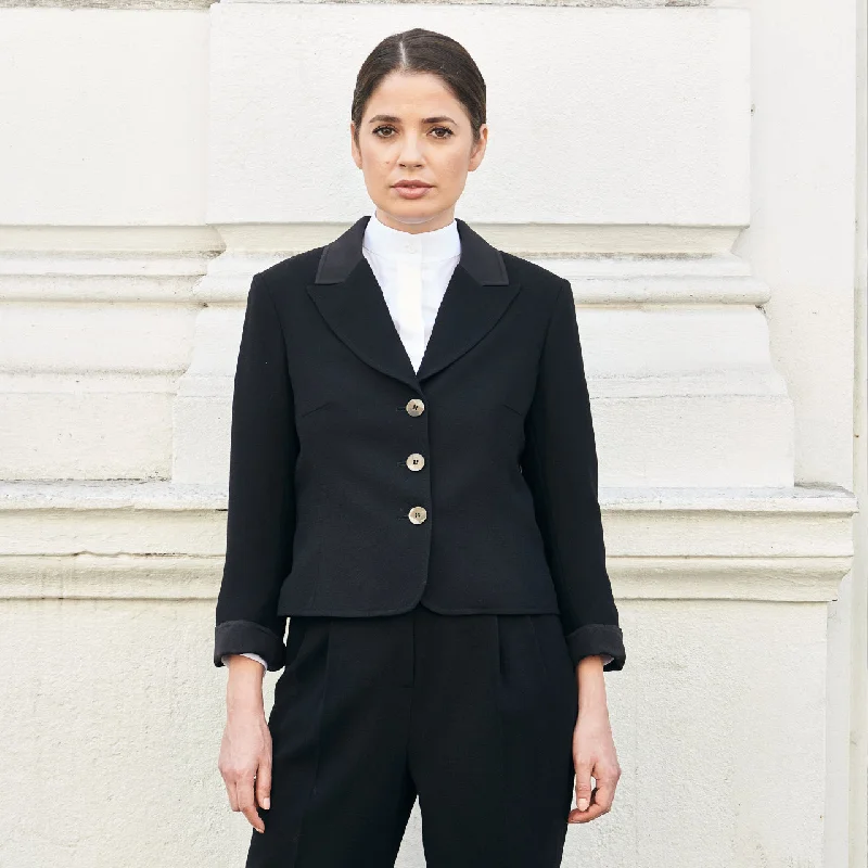 Jennifer Tailored Wool Crepe Jacket Notch Collar Peter Pan Collar Cowl Neck