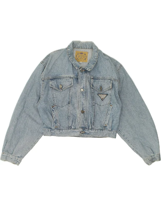 PIT STOP Womens Vintage Crop Denim Jacket UK 16 Large Blue Cotton Denim Fabric Leather Fabric Suede Fabric PIT STOP Womens Vintage Crop Denim Jacket UK 16 Large Blue Cotton Denim Fabric Leather Fabric Suede Fabric