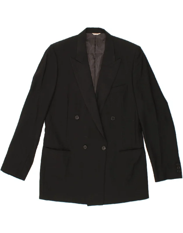 REDA Womens Double Breasted Blazer Jacket UK 14 Large Black Wool Knit Fabric Woven Fabric Fleece Fabric REDA Womens Double Breasted Blazer Jacket UK 14 Large Black Wool Knit Fabric Woven Fabric Fleece Fabric