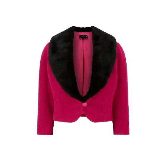 Tailored Faux Fur Collared Jacket Fitted Jacket Loose Jacket Oversized Jacket