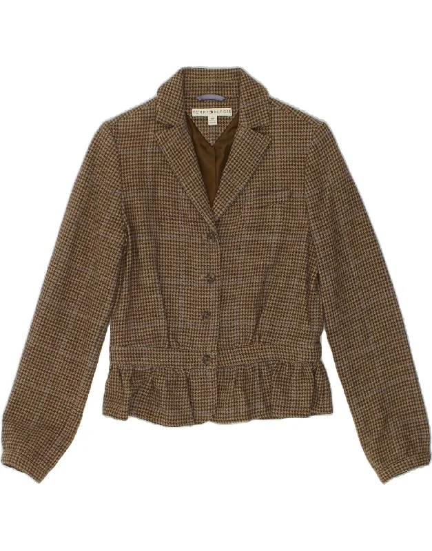 TOMMY HILFIGER Womens 4 Button Blazer Jacket UK 10 Small Brown Houndstooth Fleece Fabric Down Fabric Feather Fabric TOMMY HILFIGER Womens 4 Button Blazer Jacket UK 10 Small Brown Houndstooth Fleece Fabric Down Fabric Feather Fabric