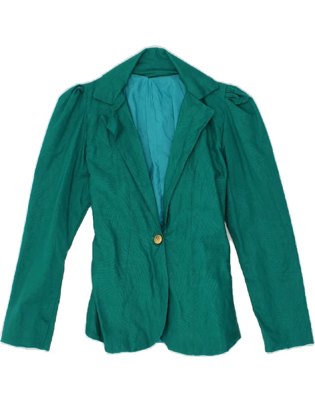 VINTAGE Womens 1 Button Blazer Jacket UK 8 Small Green Rayon Fabric Velvet Fabric Corduroy Fabric