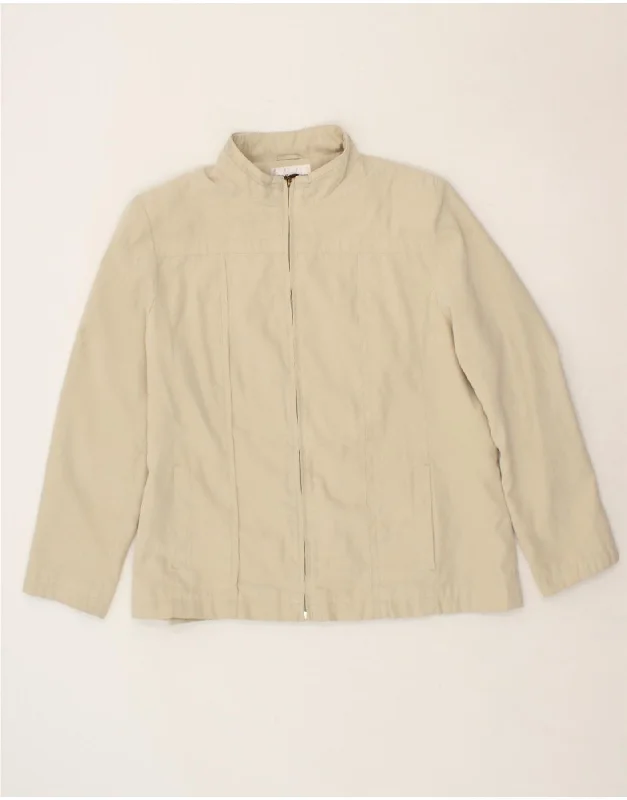 VINTAGE Womens Bomber Jacket UK 20 2XL Beige Polyester Denim Fabric Leather Fabric Suede Fabric VINTAGE Womens Bomber Jacket UK 20 2XL Beige Polyester Denim Fabric Leather Fabric Suede Fabric