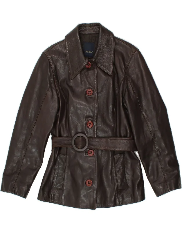 VINTAGE Womens Leather Jacket UK 12 Medium Brown Leather Anorak Shell Jacket Lightweight Jacket