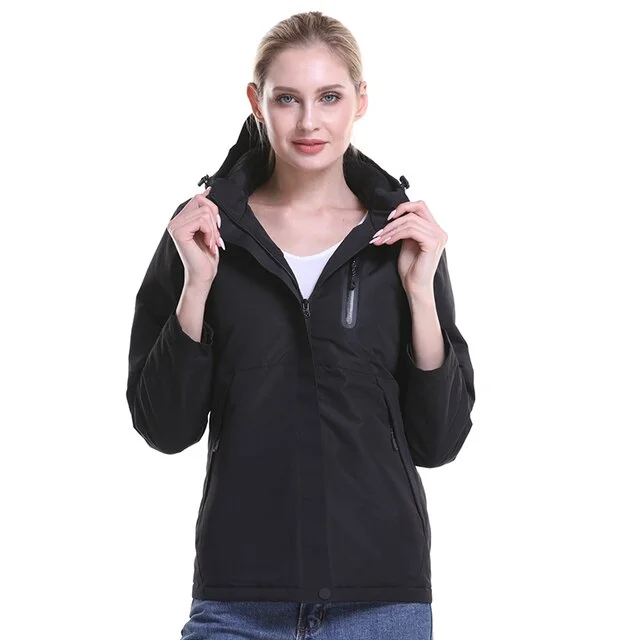 Women USB Heated Jacket Zippered Front Buttoned Front Snap Front