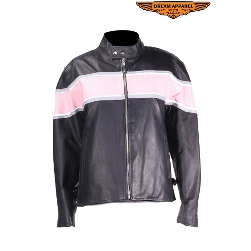 Womens Racer Jacket With Pink & Double Silver Stripes Faux Fur Jacket Real Fur Jacket Shearling Jacket Womens Racer Jacket With Pink & Double Silver Stripes Faux Fur Jacket Real Fur Jacket Shearling Jacket