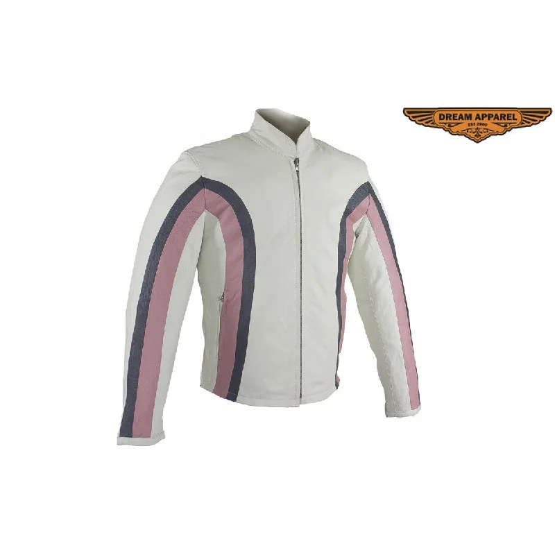 Womens Soft Leather Jacket With Silver & Pink Stripes Trench Coat Raincoat Waterproof Jacket Womens Soft Leather Jacket With Silver & Pink Stripes Trench Coat Raincoat Waterproof Jacket