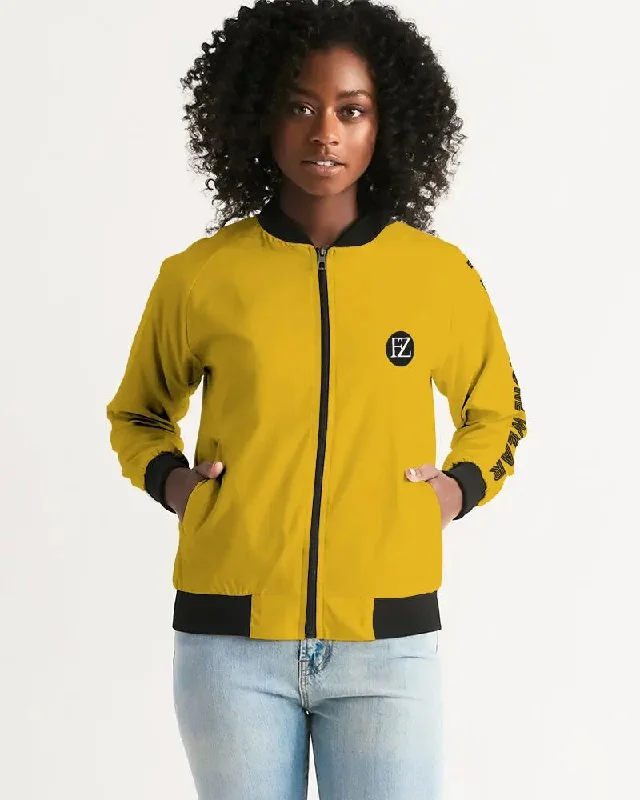 YELLOW ZONE Women's Bomber Jacket Ribbed Jacket Pleated Jacket Ruffled Jacket