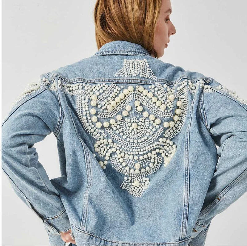 Vintage Denim Jacket Appliqued Jacket Beaded Jacket Sequined Jacket