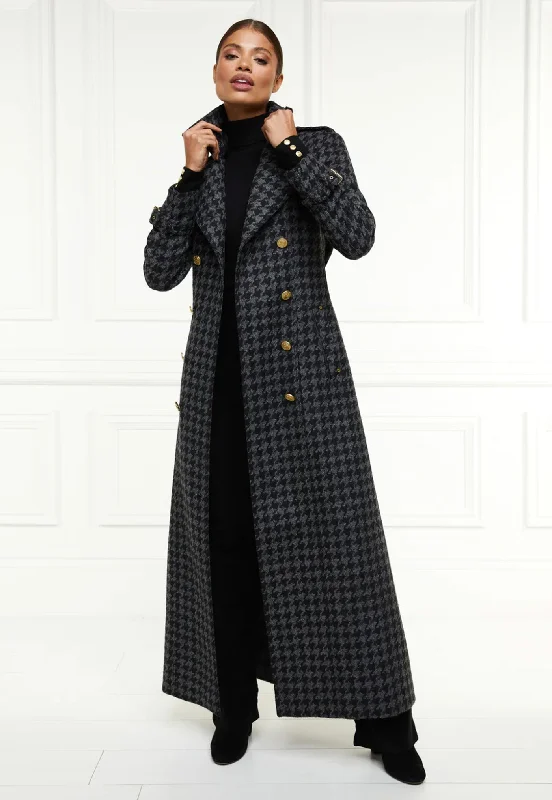 Chelsea Trench Coat Full Length - Charcoal Houndstooth