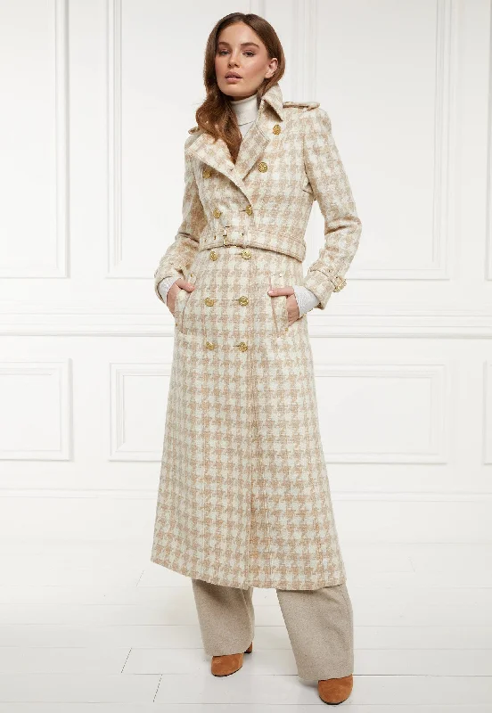 Marlborough Trench Coat Full Length - Camel Houndstooth