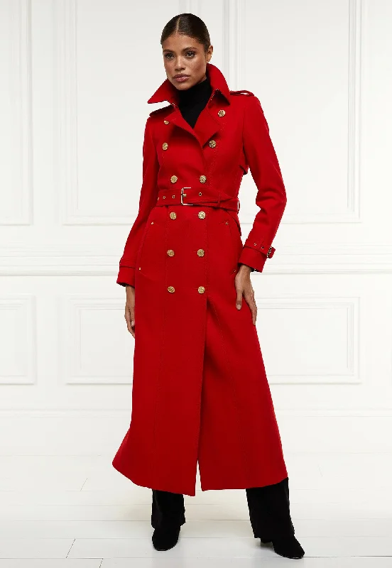 Marlborough Trench Coat Full Length - Red Barathea