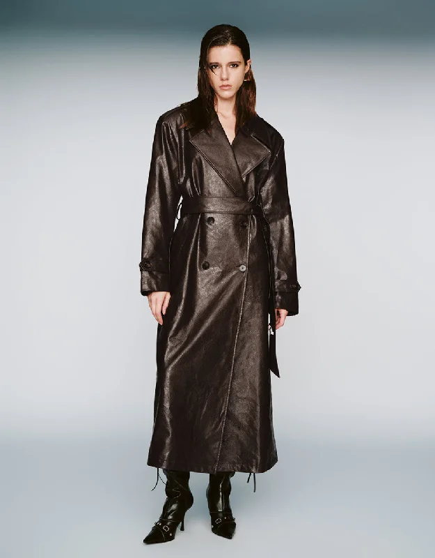 Longline Vegan Leather Trench Coat