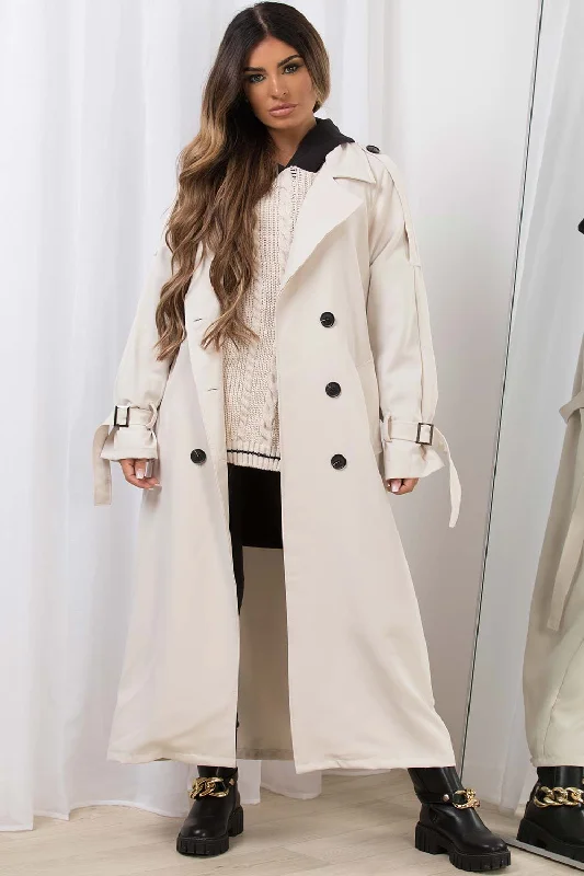 Oversized Trench Coat With Tie Waist Beige